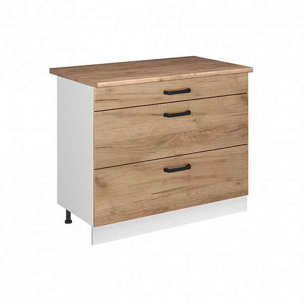 Vicco SPODNÍ SKŘÍŇKA KUCHYŇSKÉ LINKY R-Line, Zlatý mocný dub/Bílá, 100 cm pracovná doska Dub Goldkraft