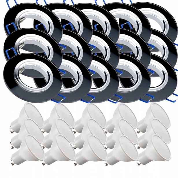 15x Černá Skleněná Stropní Lampa Halogenové Svítidlo Led Žárovky 1.5W