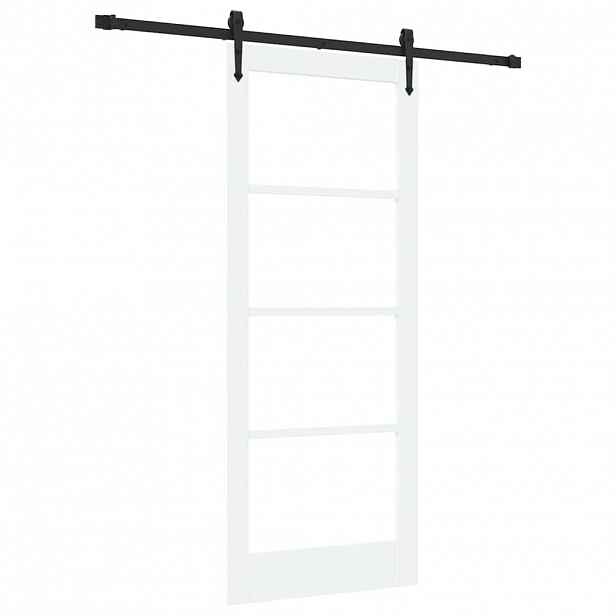 vidaXL Posuvné dveře 83 x 202 cm Masivní borové dřevo a sklo Bílá