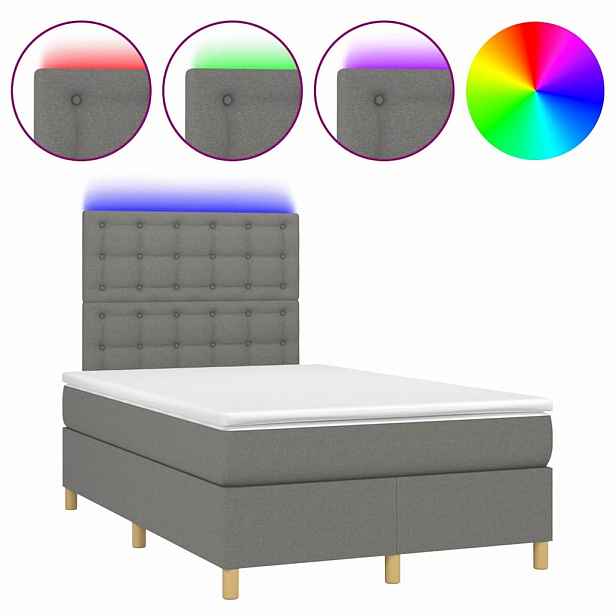 vidaXL Box spring postel s matrací a LED tmavě šedá 120x200 cm textil