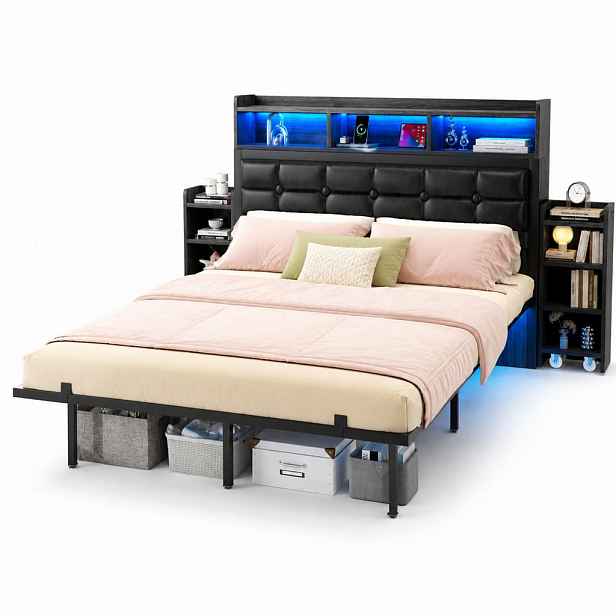 CHICFURN ČALOUNĚNÁ POSTEL 140/190 cm v šedé barvě s LED, USB a USB-C