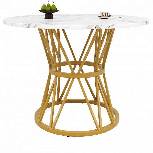 Modfu JÍDELNÍ stůl 100x100x76 cm zlatý z MDF s mramorovým dekorem a nastavitelnými nožkami