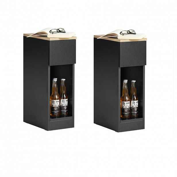 SoBuy SADA 2 NOČNÍCH STOLKŮ s 1 zásuvkou Černá 35x20x60cm Minimalistický