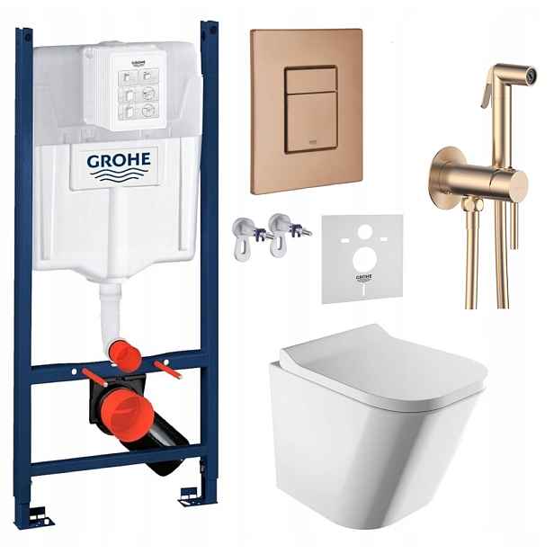 Wc sada Grohe Rapid s mísou Fontana, tlačítko, měď, baterie