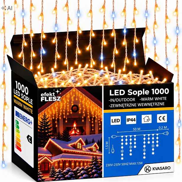 Rampouchy 1000 Led Záclona Venkovní Osvětlení IP44 Bílá Teplá Studený Blesk 50 M