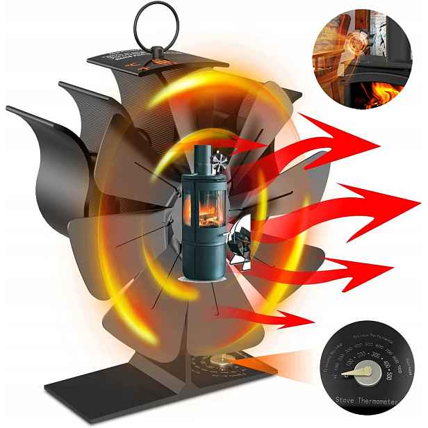 Stojanový Krbový Ventilátor Turbína Distributor Vzduchu Koza 8 Lopatek