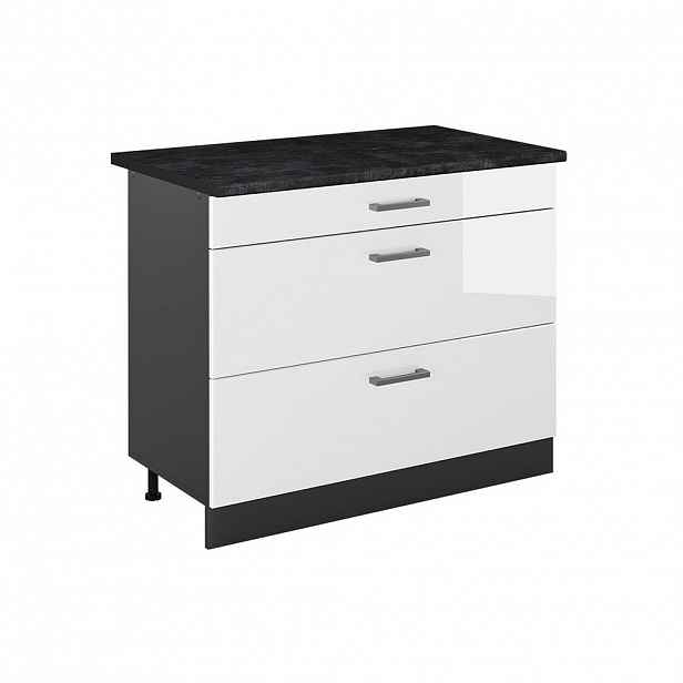 Vicco SPODNÍ SKŘÍŇKA KUCHYŇSKÉ LINKY R-Line, Bílá vysoký lesk/Antracit, 100 cm pracovná doska antracitová