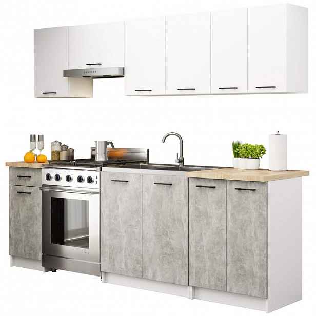 RAUMHIRSCH FURNITURE KUCHYŇSKÝ BLOK Bílá, beton 203/240/46