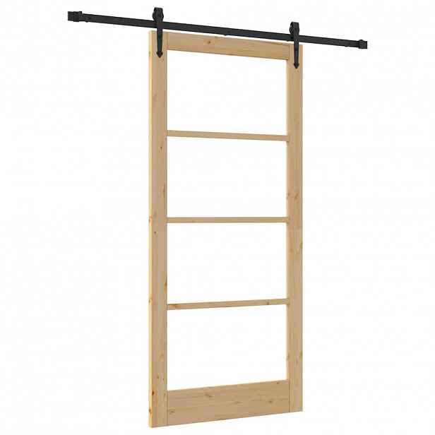vidaXL Posuvné dveře 93 x 202 cm Masivní borové dřevo a sklo Přírodní