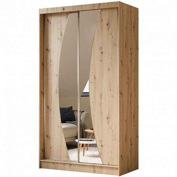 Beautysofa SKŘÍŇ s posuvnými dveřmi Vox II 120/216/61 dub Artisan se zrcadlem a zásuvkami