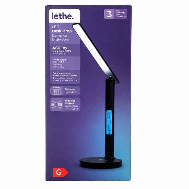 Led stolní lampa 460 lm s indukční nabíječkou, hodinami a kalendářem