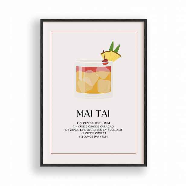 Obraz Mai Tai Plakát Rámeček Dřevěný Černý 30x42 cm