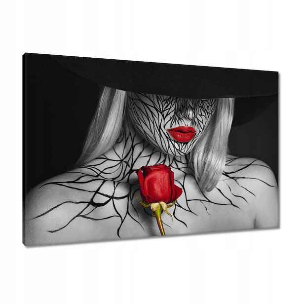 Obrazy 90x60 Červené rty a červená růže