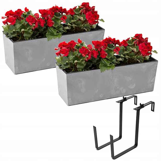Set 2x Květináč záhon efekt betonu vložka držák 19x56x19,5 cm Šedá