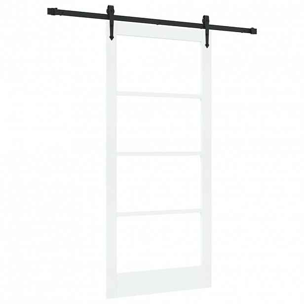 vidaXL Posuvné dveře 93 x 202 cm Masivní borové dřevo a sklo Bílá