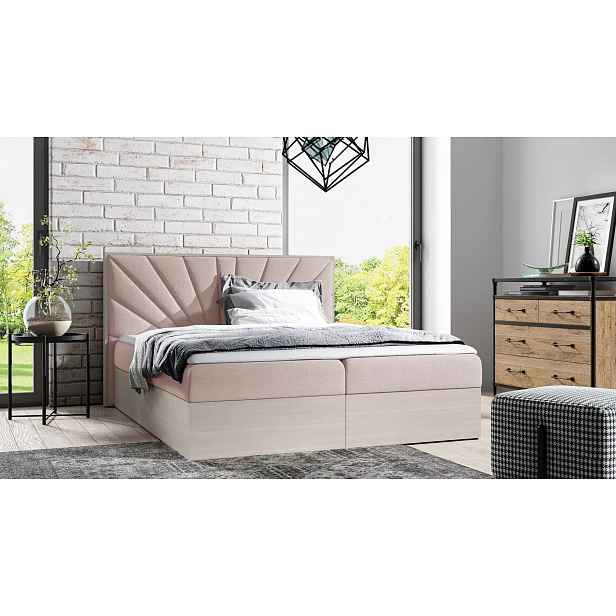 Čalouněná jednolůžková postel 120x220 CHANTELLE 7 - nordic teak / růžová + topper ZDARMA