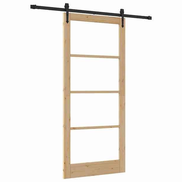 vidaXL Posuvné dveře 93 x 211 cm Masivní borové dřevo a sklo Přírodní