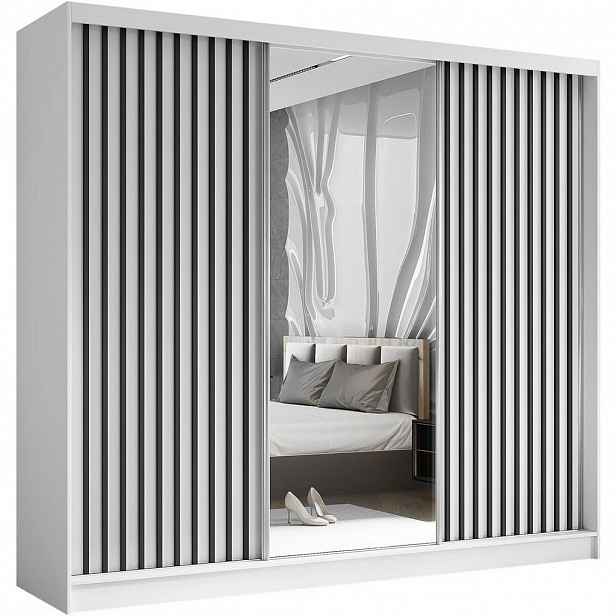 Beautysofa SKŘÍŇ s posuvnými dveřmi Helix 240/216/61 bílá + černá se zásuvkami