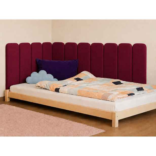 Rovný čalouněný panel na zeď VELVET se zaoblenými rohy Zvolte barvu: Vínová, Zvolte rozměr: 30x80 cm, Uchycení na zeď: Bez uchycení (možnost použití …