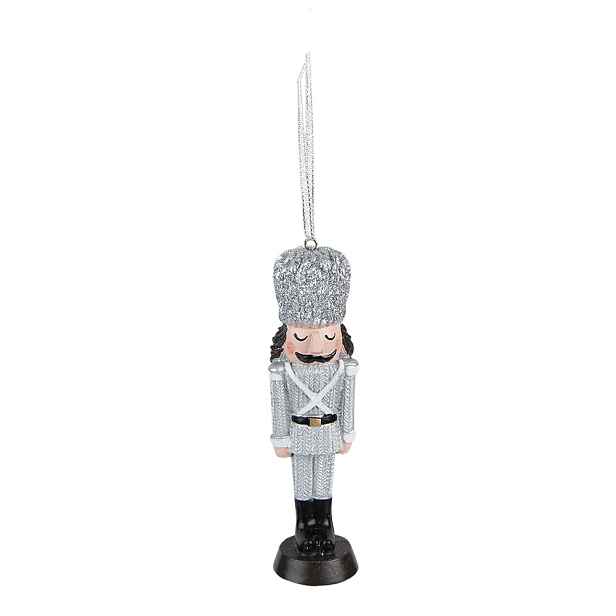 Stříbrná vánoční závěsná ozdoba Louskáček - 4*3*13 cm Clayre & Eef