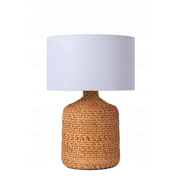 Pletená ratanová stolní lampa s bílým stínítkem do obývacího pokoje 50 cm Lucide