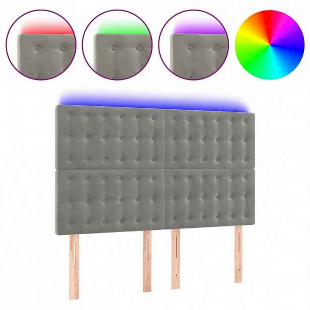 vidaXL Čelo postele s LED světle šedé 144x5x118/128 cm samet