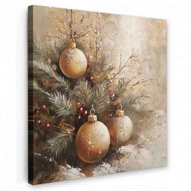 MuchoWow OBRAZ NA PLÁTNĚ Vánoce - ozdoby - béžové - zlaté 20x20 cm