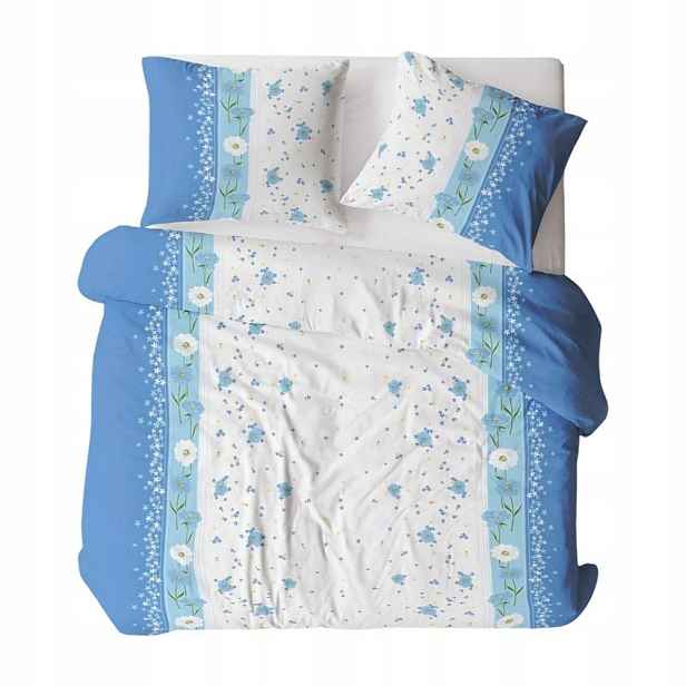 Povlečení flanelové 160x200 bílá modrá ornamenty Flanela Komfort