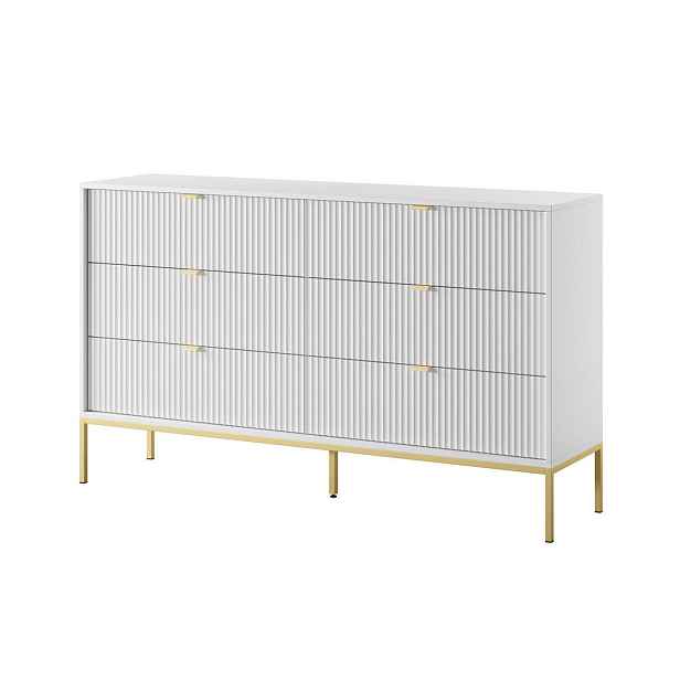 MASSENO KOMODA STELLARE, 154/91/39 cm s 6 zásuvkami, bílá