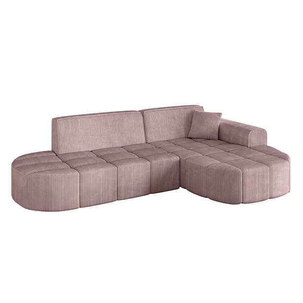 ALTDECOR ROHOVÁ SEDAČKA s otomanem, pravá LIVO-L1 252x173x79,5 Růžová Manšestr