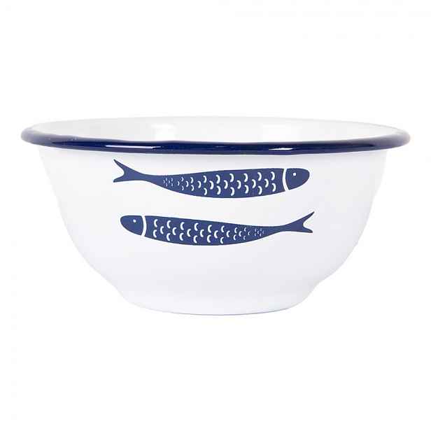 Bílá dekorační smaltovaná miska s rybkami - Ø 14*7 cm / 350 ml Clayre & Eef