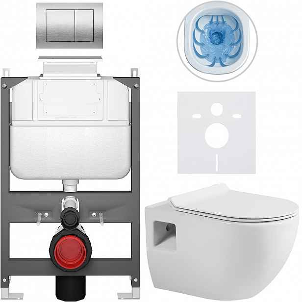 Kompletní WC set Basic/Dure - bílá lesklá - WC tlačítko Maxio/Stříbrná - ovládání shora - předstěnová instalace - 51x35 cm