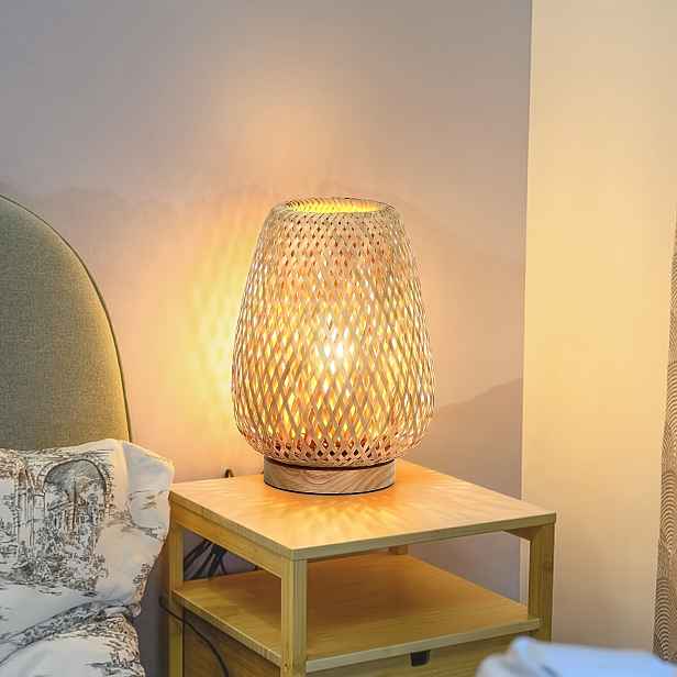 TEMU Bambusová tkaná noční lampička ve stylu -, ambientní lampa pro ubytovny a čajovny, vintage dutá stolní lampa, retro zen stolní světlo,