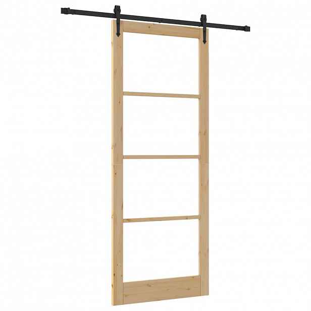 vidaXL Posuvné dveře 93 x 232 cm Masivní borové dřevo a sklo Přírodní