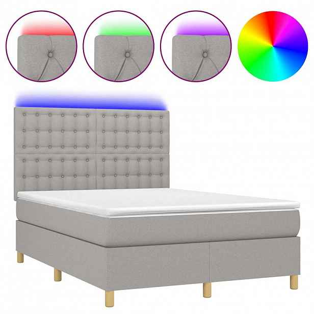 vidaXL Box spring postel s matrací a LED světle šedá 140x190 cm textil