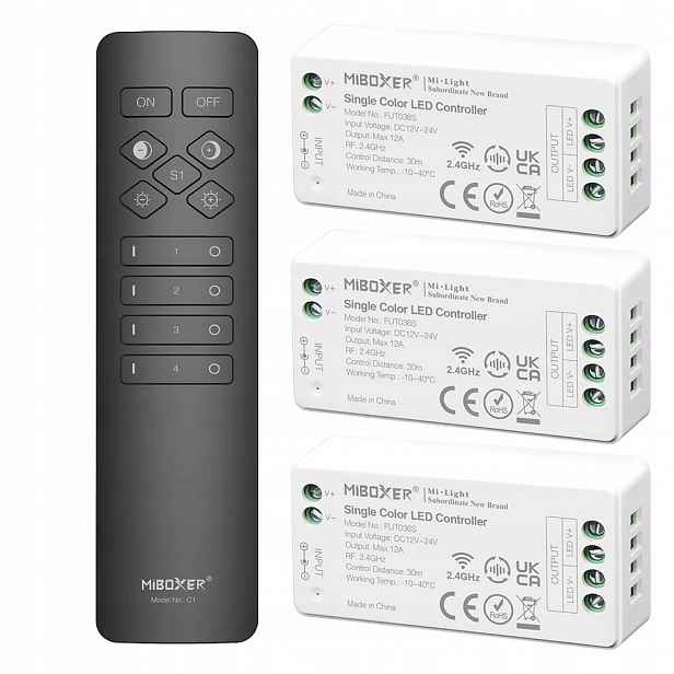 3x Ovladač Dálkový Ovladač Zónový Stmívač Mono MiBOXER 432W Black C1+ FUT036S