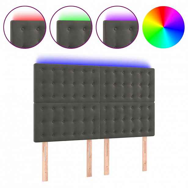 vidaXL Čelo postele s LED tmavě šedé 144x5x118/128 cm samet