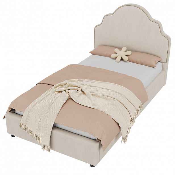 CHICFURN DĚTSKÁ POSTEL 90/200 cm v béžové barvě s čalouněným čelem ze lnu