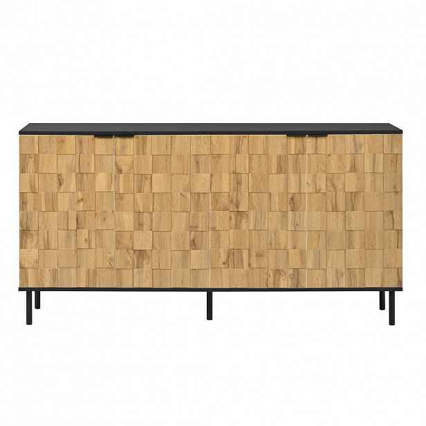 Urban Meuble SIDEBOARD dekor dřeva a mozaikový design se 2 dvířky a černými kovovými nožičkami