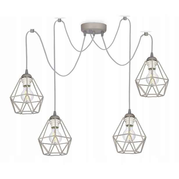 Závěsné stropní svítidlo lustr Pavouk Druciak Diamond 4 Šedá loftová lampa