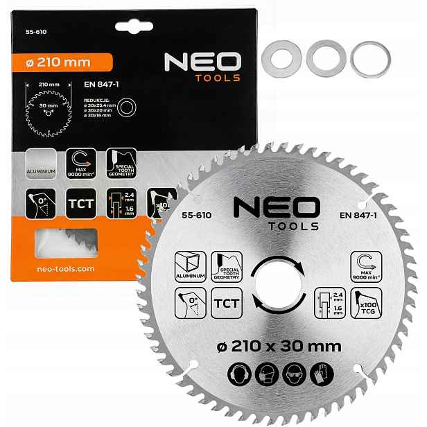 Vidiový kotouč pro pilu na hliník 210 mm x 30 25,4 20 16 100 mm Neo