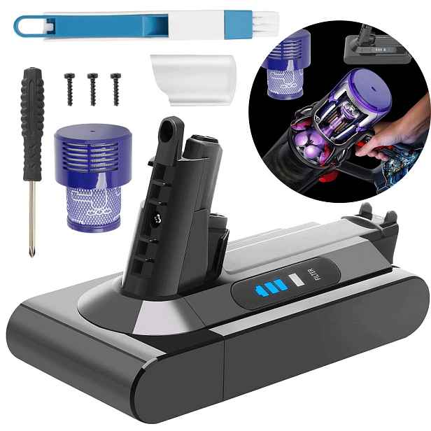 Akumulátor pro vysavač Dyson V10 3900mAh, náhrada s filtrem a Led