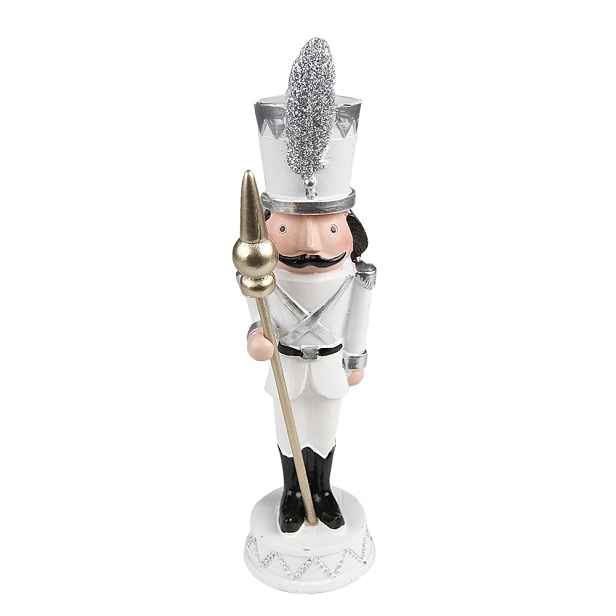Bílá antik vánoční dekorace soška Louskáček na stráži - 7*7*25 cm Clayre & Eef