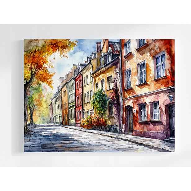 Plakát Město Domy Kamení Ulice Dřeva Podzim 100x75