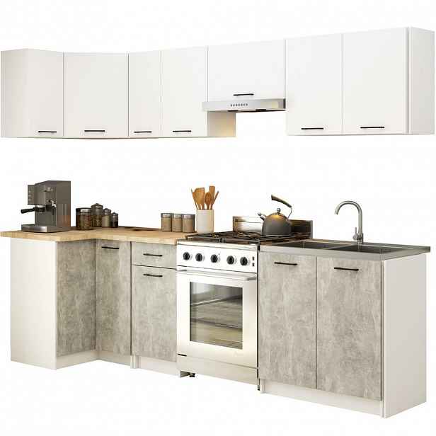 RAUMHIRSCH FURNITURE KUCHYŇSKÝ BLOK Bílá, Beton 203/300/46