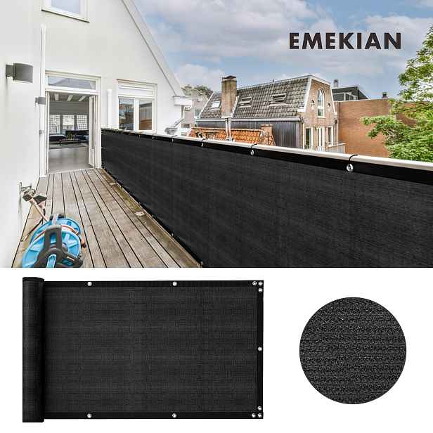 TEMU EMEKIAN Balkónová ochranná clona s UV ochranou, sluneční clona, vhodná pro balkónové zábradlí, verandy, dvorky, terasy, 1 ks, černá