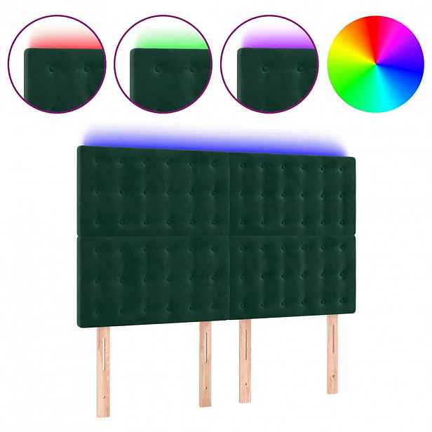 vidaXL Čelo postele s LED tmavě zelená 144x5x118/128 cm samet