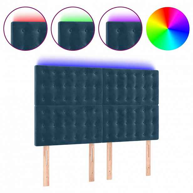 vidaXL Čelo postele s LED tmavě modré 144x5x118/128 cm samet