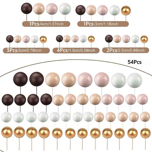 TEMU 54 ks kuličkových ozdob na dort, barevné kuličkové ozdoby na dort, perlové kuličky do cupcaků, ozdoby na dort pro narozeninové oslavy, tmavě
