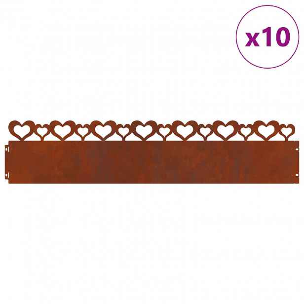 vidaXL Obrubníky trávníku 10 ks 103 x 0,05 x 22 cm Rezavá